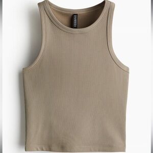 Women’s Taupe H&M Divided Ribbed Sleeveless Casual Cotton Fitted Tank Top